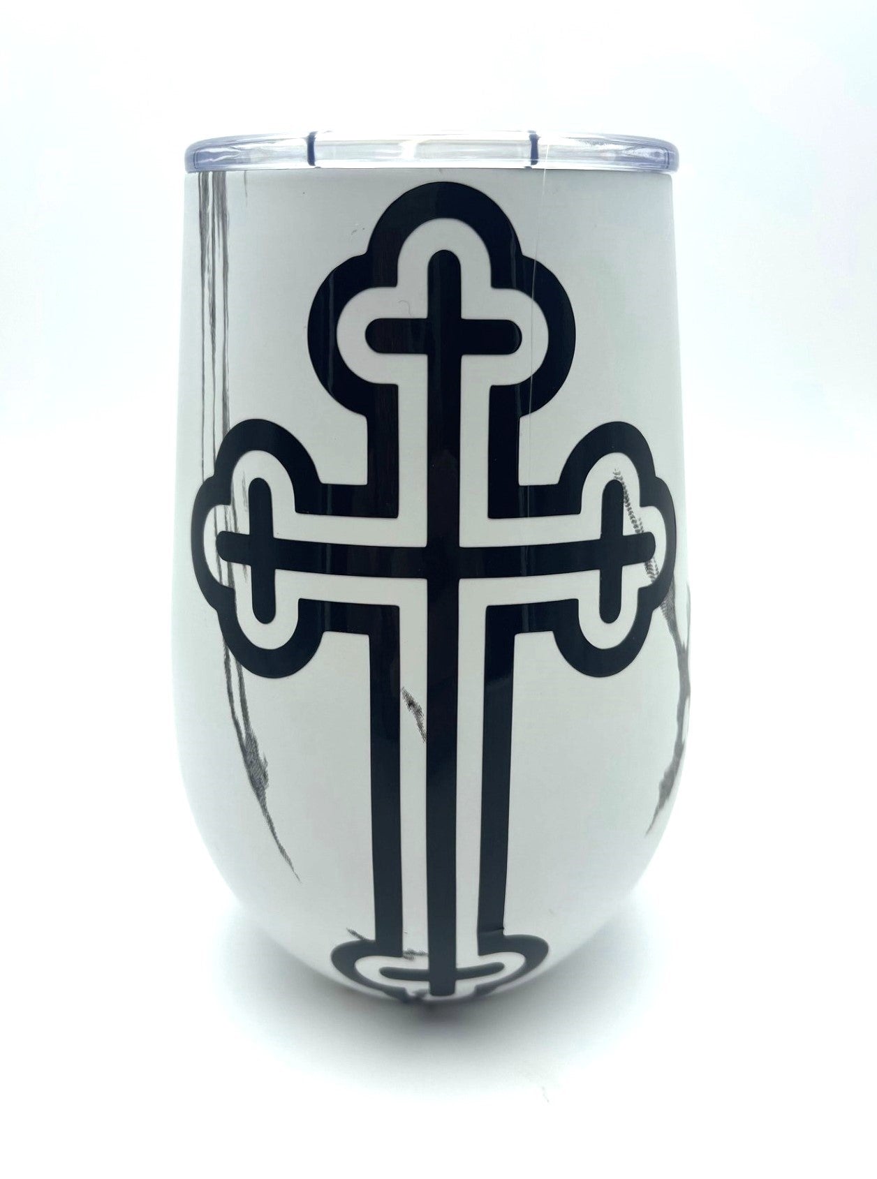 Religious Candle in Mug - Black Cross (White Marble) (J'Adore inspired)