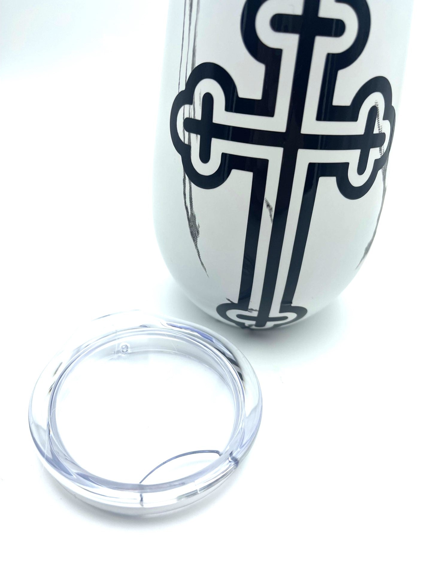 Religious Candle in Mug - Black Cross (White Marble) (J'Adore inspired)