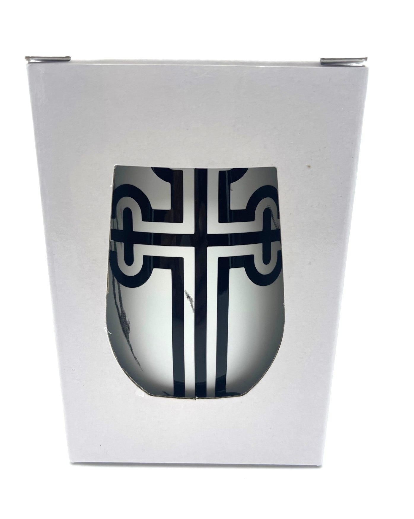 Religious Candle in Mug - Black Cross (White Marble) (J'Adore inspired)