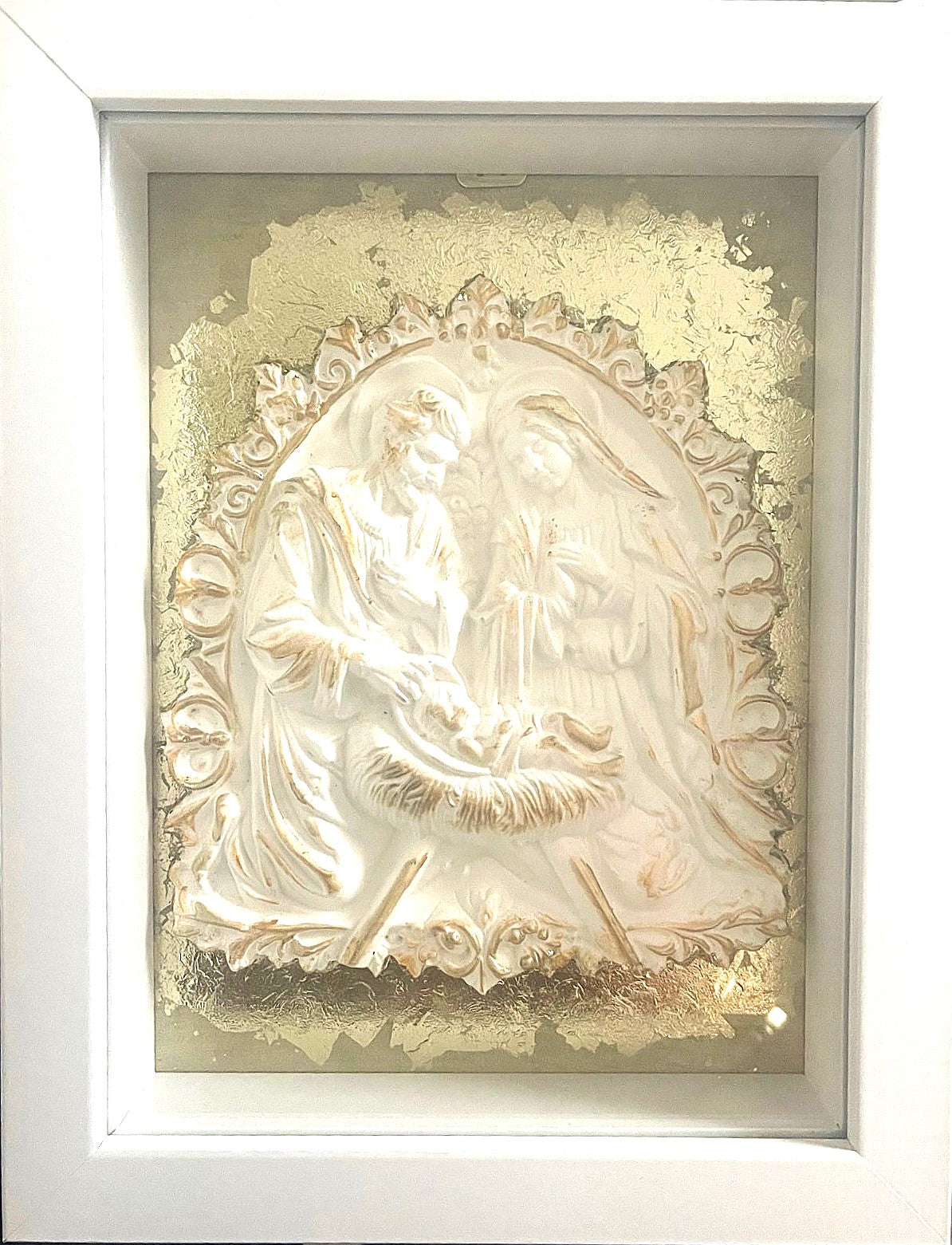 Birth of Jesus Shadow Box - White/Gold (Hand Made)