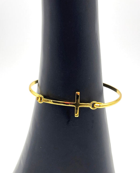 18k Gold Plated Side Cross Bangle