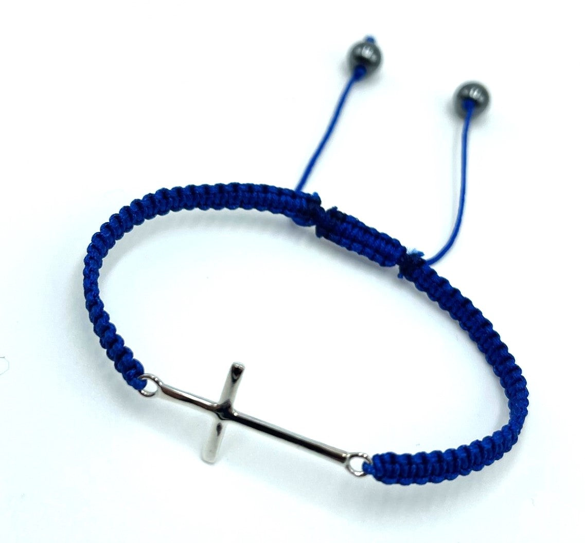 Blue Cross Woven Bracelet - Large (Unisex) - 925 Sterling Silver